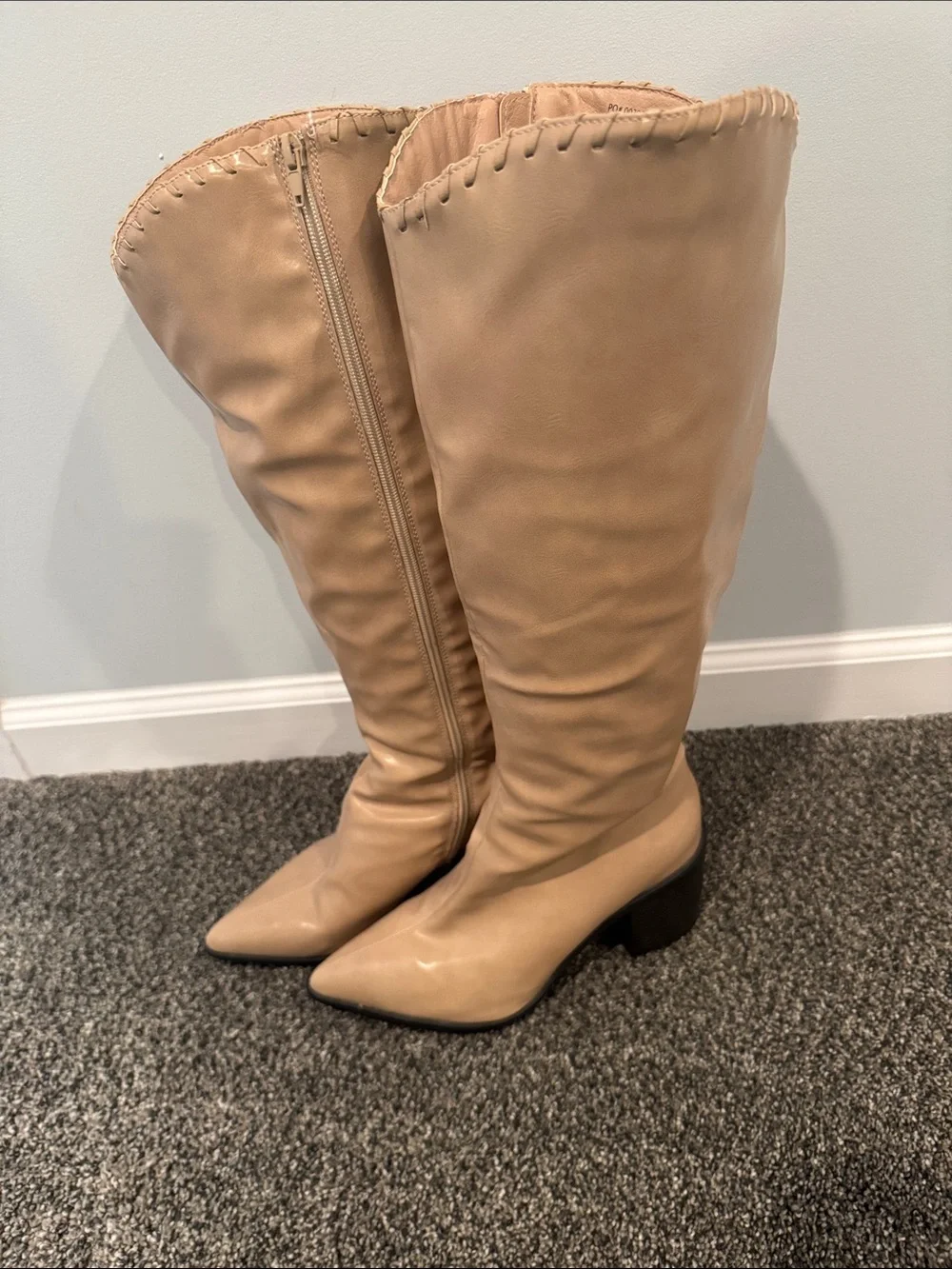 Extra Wide Calf  Knee-High Faux Leather Boots with Block Heel